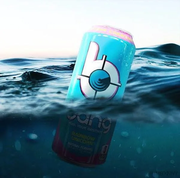 Energy drink product graphic rising out of the ocean