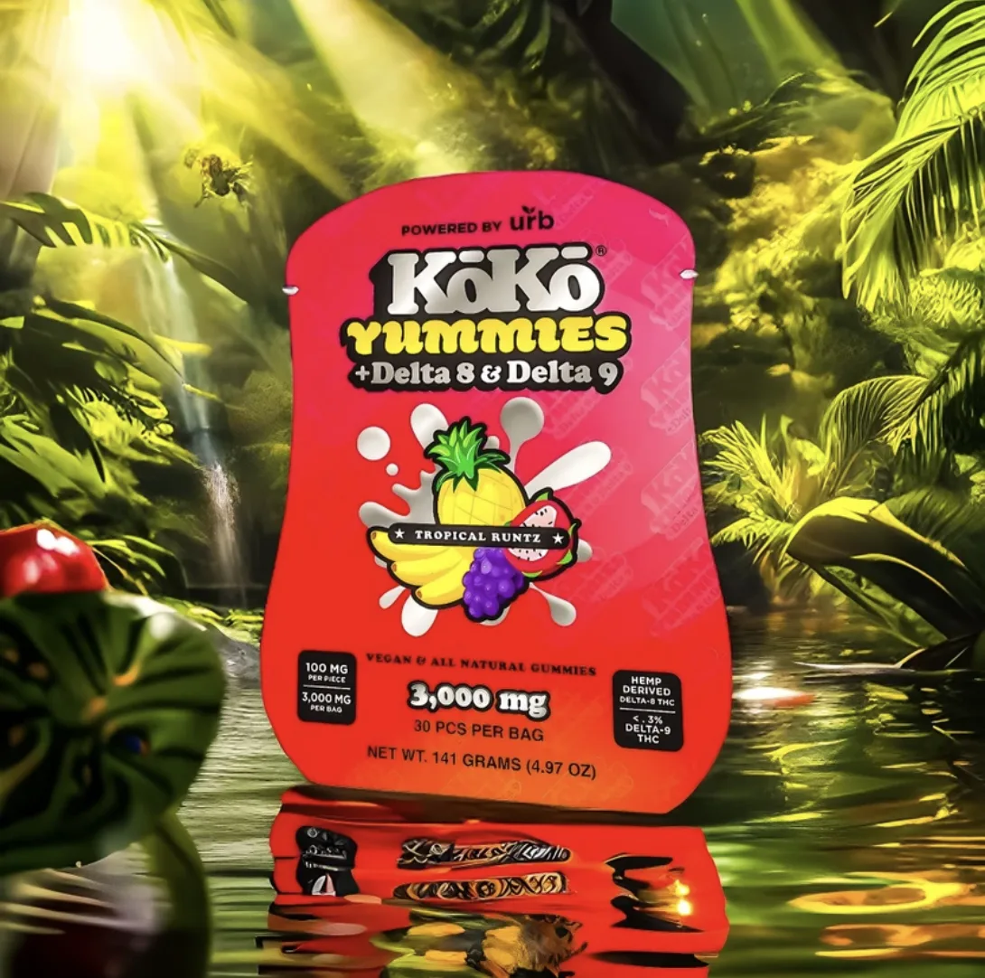 Product packaging campaign graphic set in a tropical scene